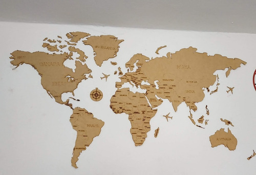 Imagen 3 de 3 de Mapa Mundi En Madera Mdf Para Pared (120 Cm Ancho)