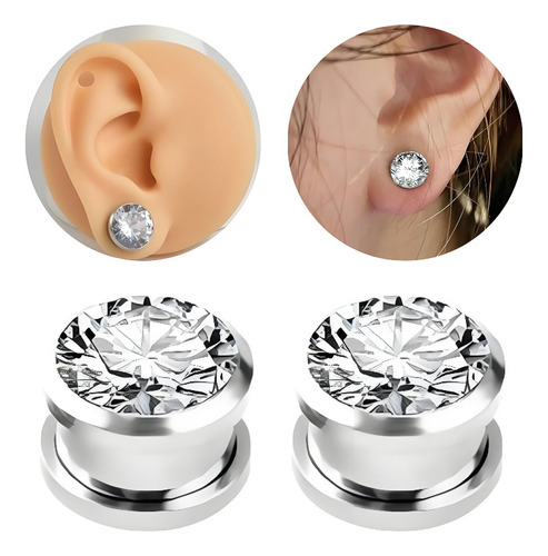 Velstron Par de expansores de titanio con circonia túnel 12mm (2 piezas), piercing de oreja para hombre y mujer, aretes