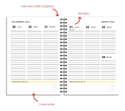 Agenda 2026 Imprimible Semanal Vertical Sin Horarios Blanco Agenda 2026