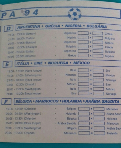 Copa Do Mundo De 1994!!!tabela Rara Ex Banco Baneb - Bahia .