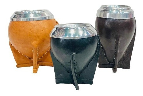 Set Matero Mate Pampa Cuero Yerbera Bombilla Acero Regalo