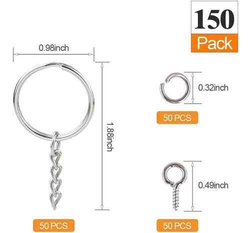 Imagen 2 de 4 de 150 Argolla Llavero 24mm + Unión Cadena + Cancamo Tornillo