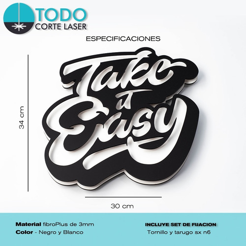 Imagen 4 de 4 de Cuadro Decorativo En Madera Calada Frases Take It Easy