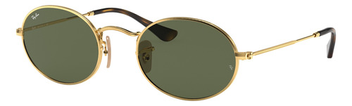 Anteojos de sol Ray-Ban Round Oval Flat Lenses Mediano con marco de metal color polished gold, lente green de cristal clásica, varilla polished gold de metal - RB3547N