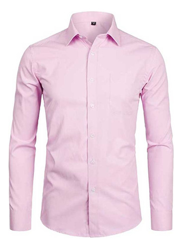 Camisa De Vestir Ajustada Para Hombre, Manga Larga Con Boton