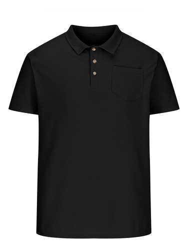 Jersey Casual Liso Con Botones A La Moda Para Hombre, Talla