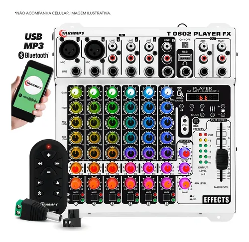 Mesa de Som Taramps T-0602 Player FX Multicolor de 6 Canais com B...