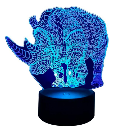 Lampara 3d App Incluida Diseño De Rinoceronte + Pilas