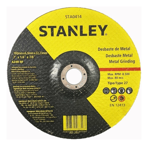 Disco Abrasivo Desbaste Metal 7 X 1/4 X 7/8 Sta0414 Stanley