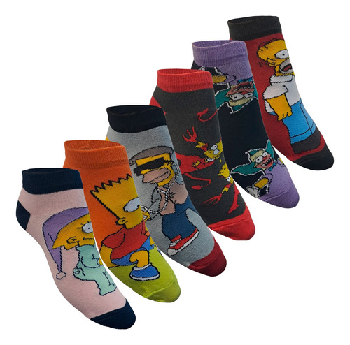 Medias Juvenil Adulto Pack X6 Soquete Estampado Los Simpsons