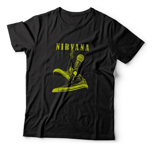 Remera Nirvana Kurt Cobain Zapatillas Unisex Negra  Música