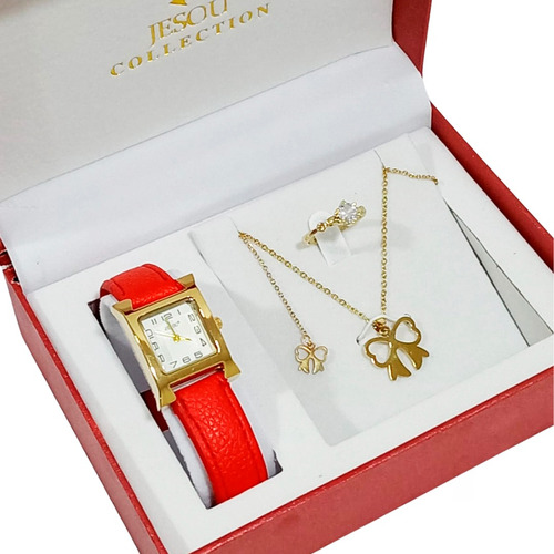 Estuche Reloj Cadena Anillo Regalo Belleza Mujer Dama