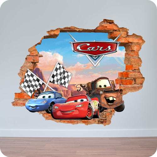 Vinilo Pared Rota 3d Cars Rayo Mate 80x80