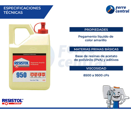 Resistol 950, Pegamento Amarillo Profesional, 1 Kg