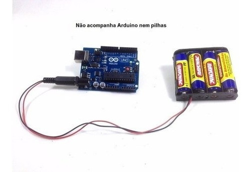 Imagem 2 de 3 de Suporte Porta 4 Pilhas Aa Com Plug P4 Para Arduino - Full