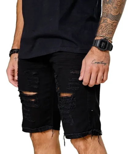 Bermuda Jeans Masculina Rasgada Destroyed Linha Gold Verão Preto 38 — R$ 47,90 em Mercado Livre, 39% OFF