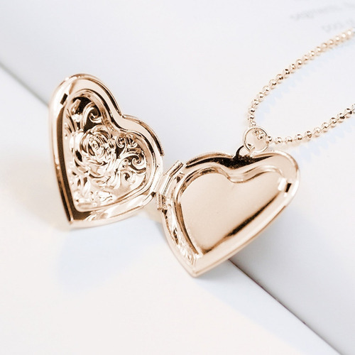 Collar Portafoto Corazón Bañado Oro Rosa Joya Relicario