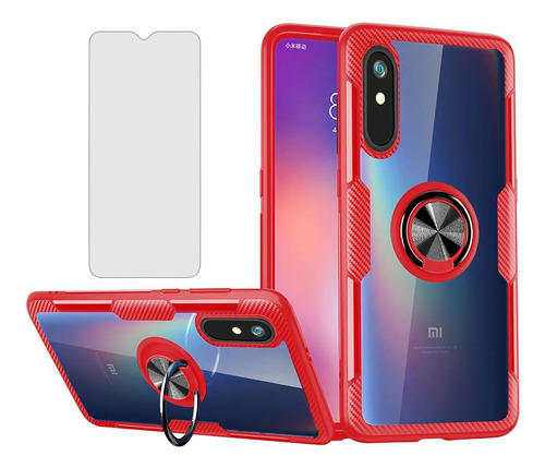 Funda Transparente Con Anillo Y Vidrio Para Xiaomi Redmi 9a