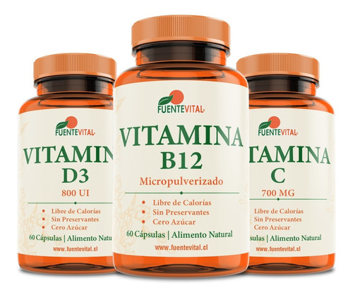 Vitaminas B12 - D3 - C - Capsula Vegetal - Pack X 3 - Oferta