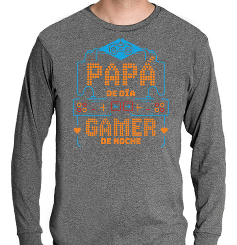 Playera Jaspeada Manga Larga Papá De Día Gamer De Noche