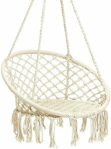 Silla De Macrame Artesanal Color Crudo, Hilo Grueso Algodón.