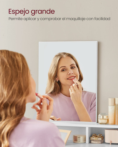 Tocador Mesa De Maquillaje Con Cajones Y Espejo Grande Blanc