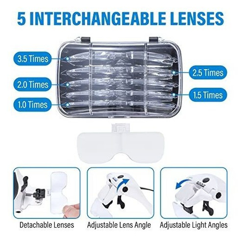Gafas Lupa Led 5 Lentes 1x-3.5x Recargable - Para