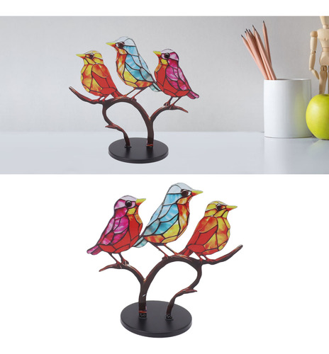 Tableta Con Adornos De Pájaros Coloridos En El Escritorio De