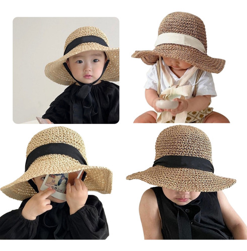 Sombreros De Playa Con Gorra Tejida De Paja (bg) Para Bebés