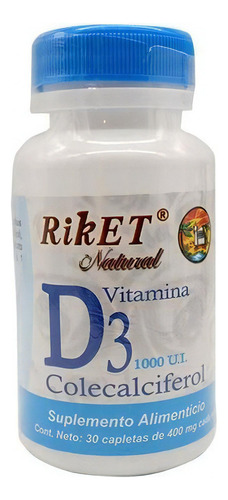 Riket Vitamina D3 1000ui Colecalciferol 30 Capsulas 400 Mg Sabor Sin Sabor