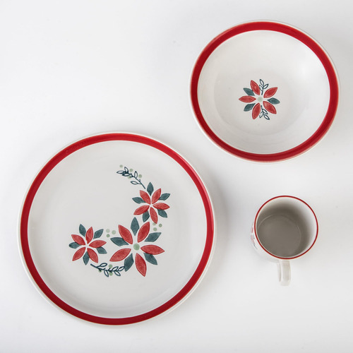 Set Vajilla Cerámica Santa Anita Flores Navideñas 12 Piezas