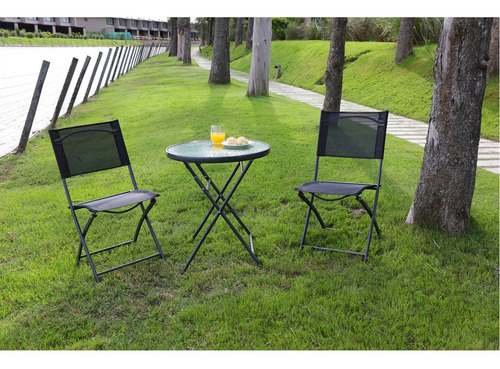 Juego De Jardin Balcón Exterior 3 Piezas Bistro Estructura Negro