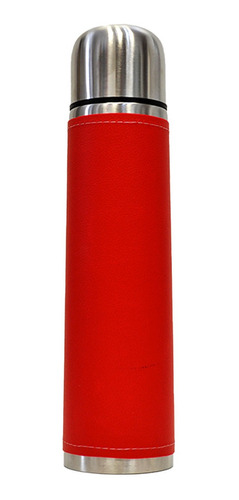 Termo Acero Inoxidable 1/2 Litro Forrado Cuero Liso Rojo
