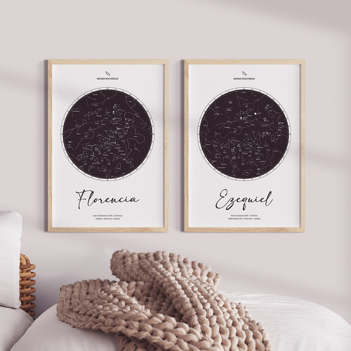 Imagen 1 de 4 de Set X2 Cuadros Con Mapa De Estrellas Nórdicos Personalizados