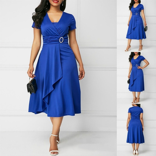 Vestido Midi Asimétrico De Cuello Sólido De Talla Grande Par | Meses sin intereses Vestido Midi Asimétrico De Cuello Sólido De Talla Grande Par | Meses sin intereses