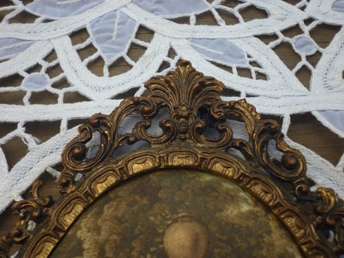 Lote 3 Camafeos Cuadros Antiguos Bronce Cobre Seda 16x11 C7
