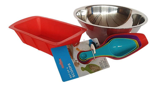 Pack Repostería Molde Silicona+bowl 28+cuchara-taza Medidora