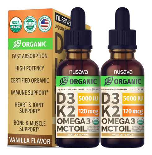 Nusava Gotas Vitamina D3 K2 Orgánicas 5000 Iu Paquete 2
