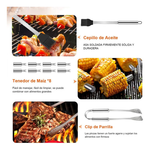 Set De 21 Juego De Utensilio Para Asador Carne Acero Inoxido