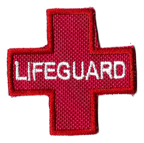 Parche Bordado Forma De Cruz Lifeguard Fondo Rojo 5cm X 5cm