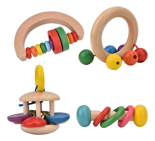 Sonajeros De Madera Seguros Baby Grasp Toys, 4 Unidades, Par