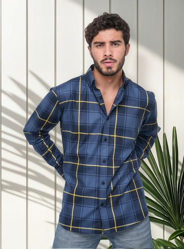 Camisa Moonkey Mod-2025 Slim Fit Para Caballero A Cuadros
