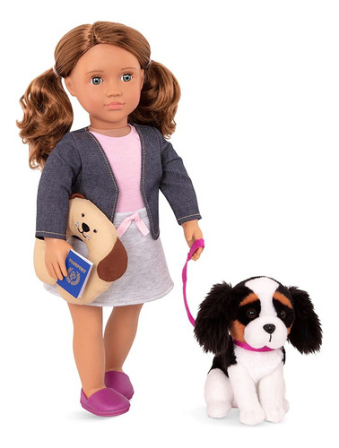 Muñeca Maddie Ojos Azules 46cm Con Accesorios Y Perrito