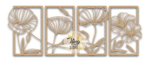 Set De 4 Cuadros Elegante Floral Madera Mdf The King Store10