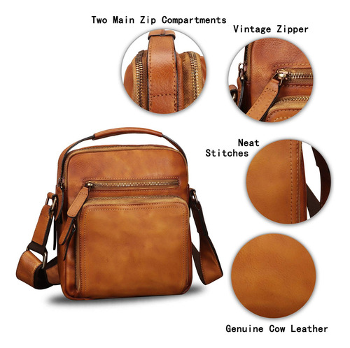 Bolso De Cuero Genuino Para Hombre, Cruzado Y Vintage