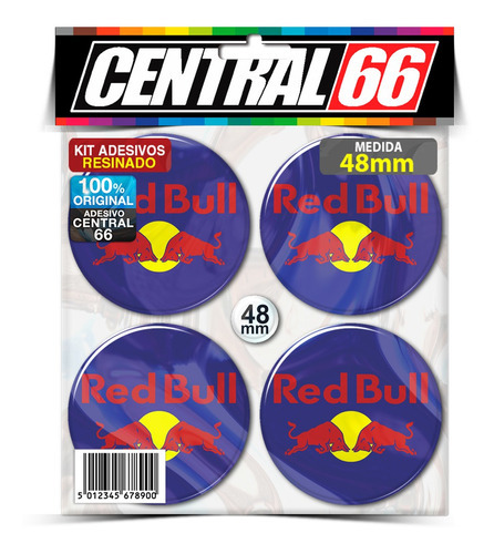 Kit 4 Adesivos Resinados Roda 48mm Red Bull Azul Cor Verde