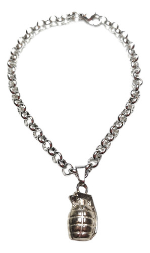 Dije Granada Explosivo Aleacion C/ Pulsera Acero Quirurg Color Plateado