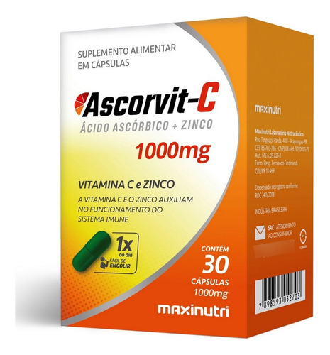 Ascorvit-c 1000mg 30 Cápsulas - Maxinutri Sabor Sem Sabor