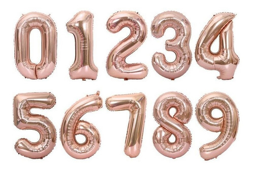 Globo 1 Metro Numero Rosa Gold Metalizado Feliz Cumpleaños