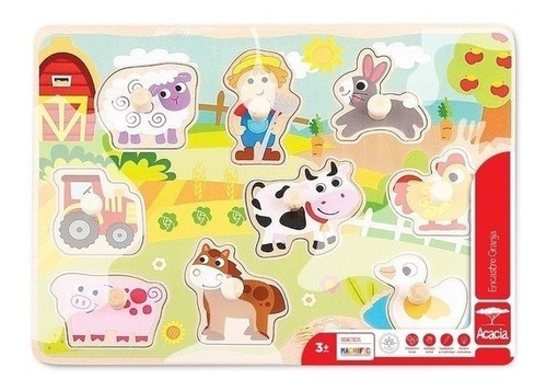 Encastre Puzzle Didactico Madera Animales Granja Magnific